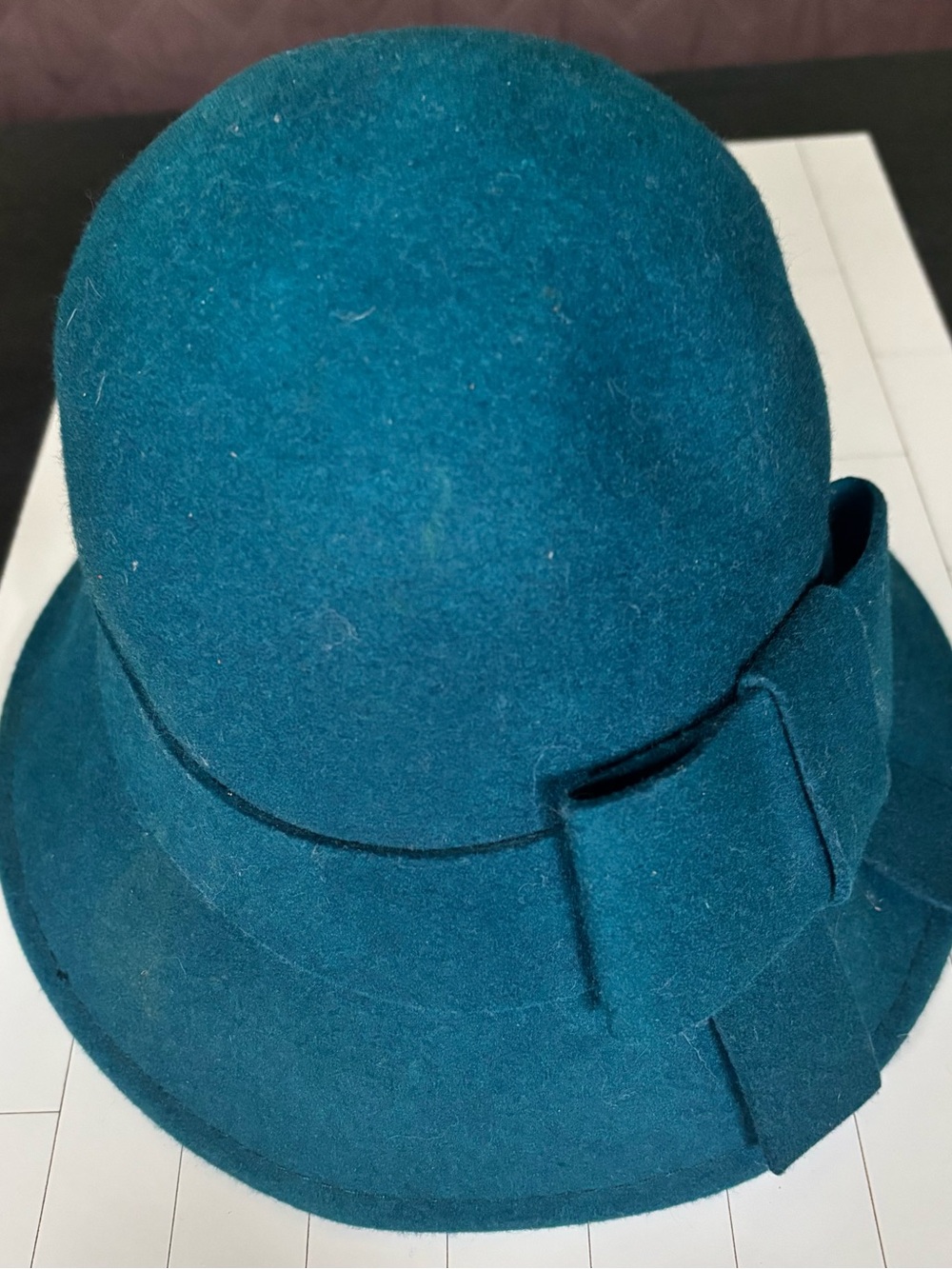 Teal Wool Bucket Hat with Bow